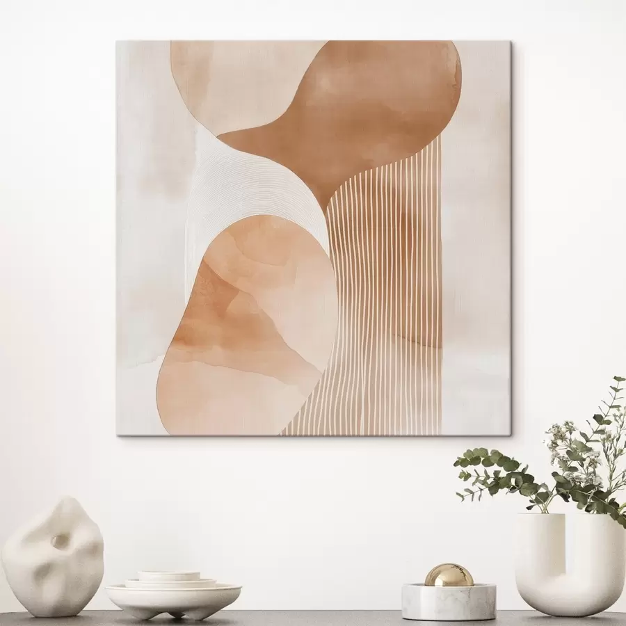 Картина Декоративне мистецтво у теплій бежево-кораловій гамі з ефектом акварелі s48870