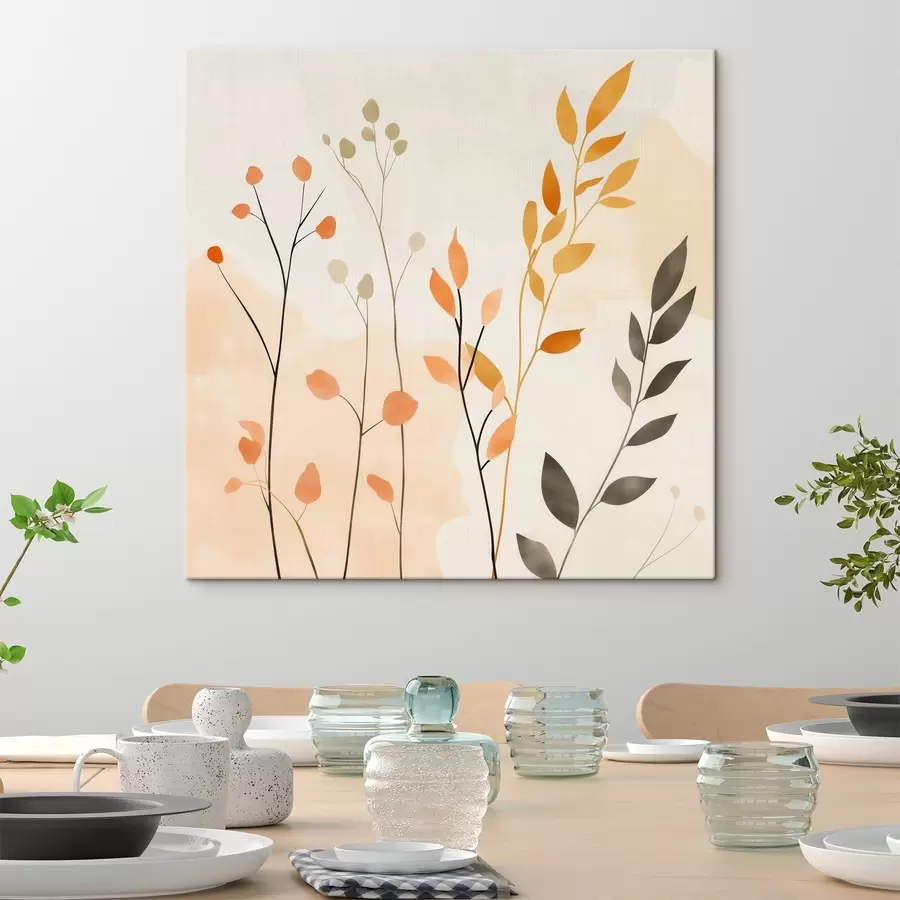 Картина Пастельна композиція з витонченим листям у сучасному живописному стилі s48873