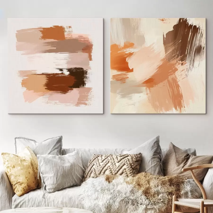 Картина Декоративне мистецтво у теплих коричнево-бежевих тонах з ефектом живописного мазка m30355