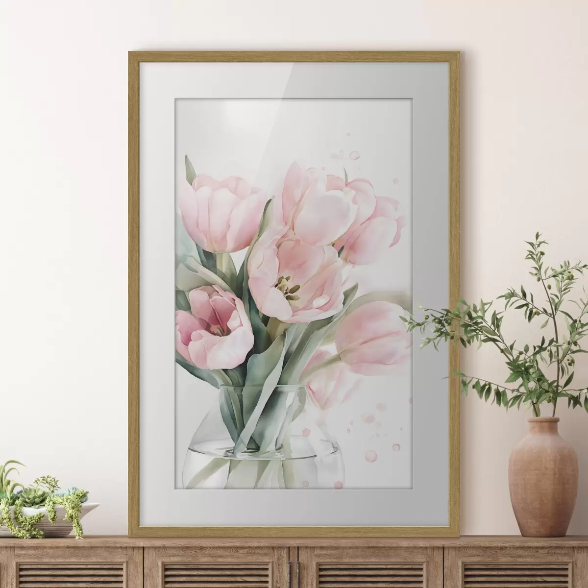 Постер Ніжні рожеві тюльпани у стилі акварелі f49225