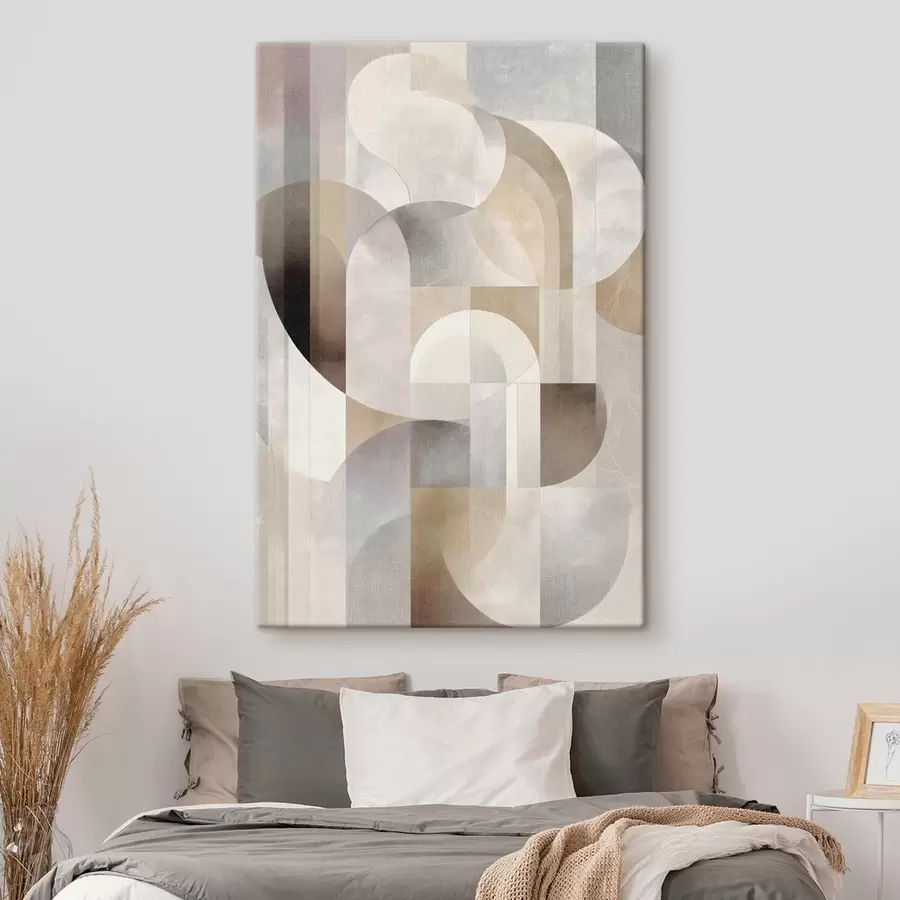 Картина Мінімалістична, геометрична, абстрактна композиція, виконана в палітрі ніжних відтінків бежевого, кремового, сіро-коричневого та сіро-бежевого кольорів s49876