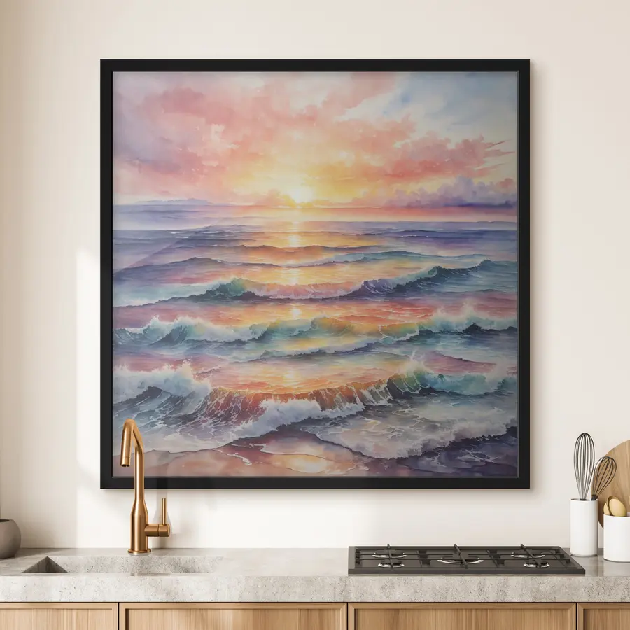 Картина Вид на захід сонця з пляжу аквареллю f36241